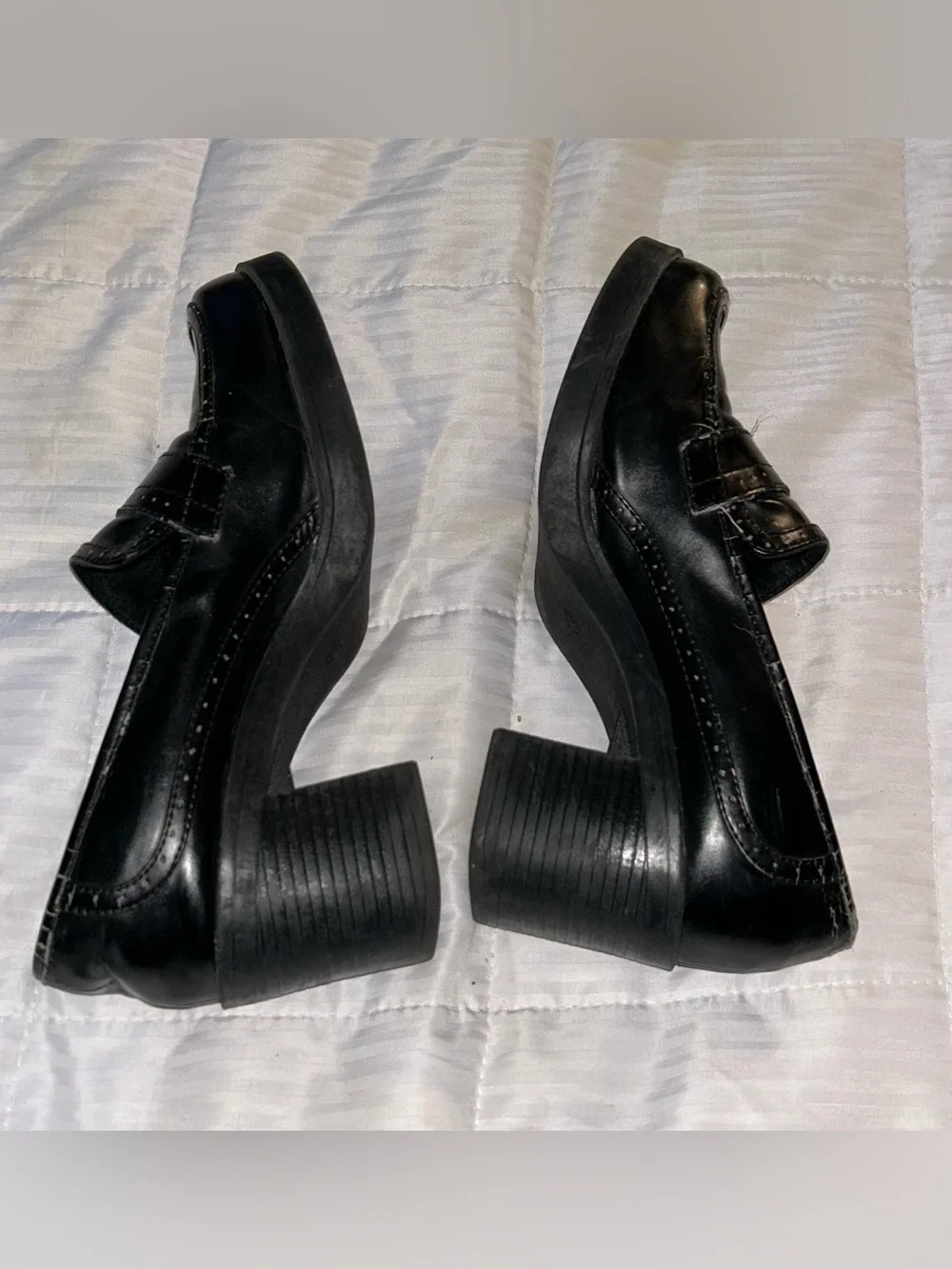 Vintage Mudd Y2K Black Chunky Block Heel Platform Loafer Shoes Size 9.5 90’s